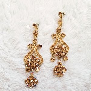 Formal gold Swarovski dangling earrings